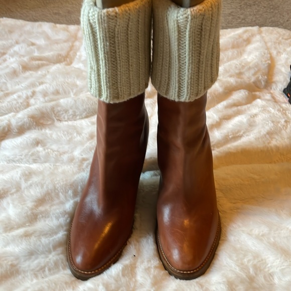 MICHAEL KORS LEATHER KNIT SWEATER MID CALF BOOTS - Picture 4 of 15